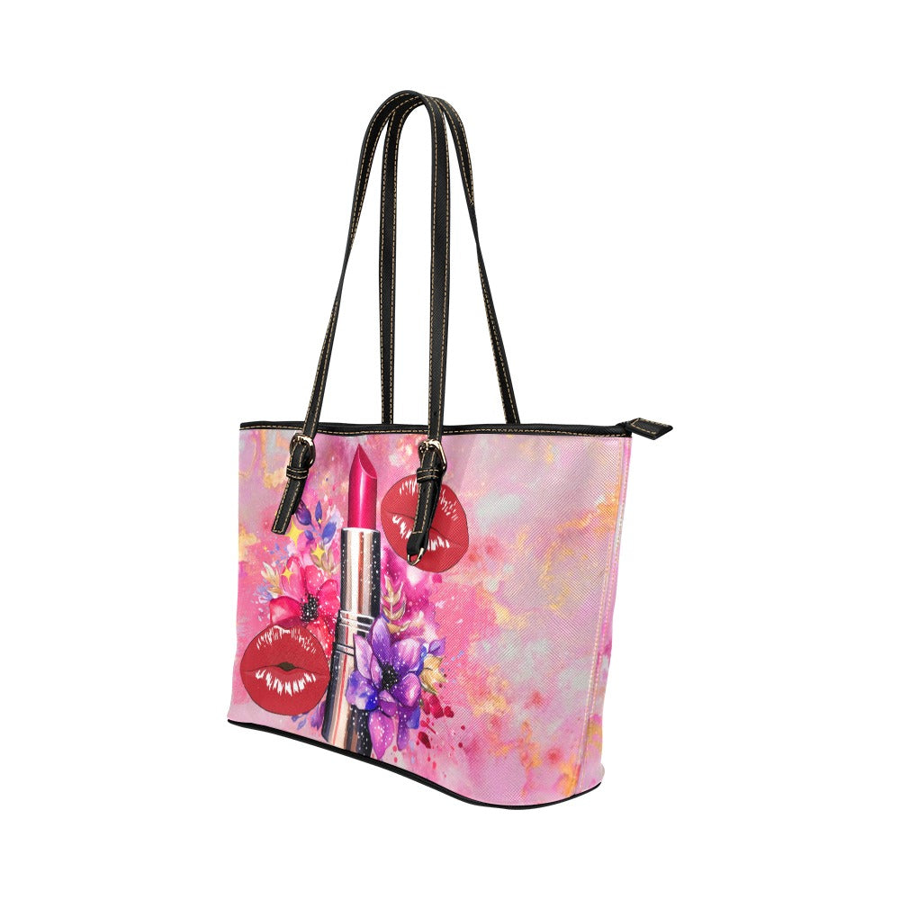 Lipstick and lips Purse Leather Tote Bag/Small